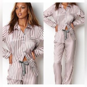 VS pink and gray striped satin pajamas